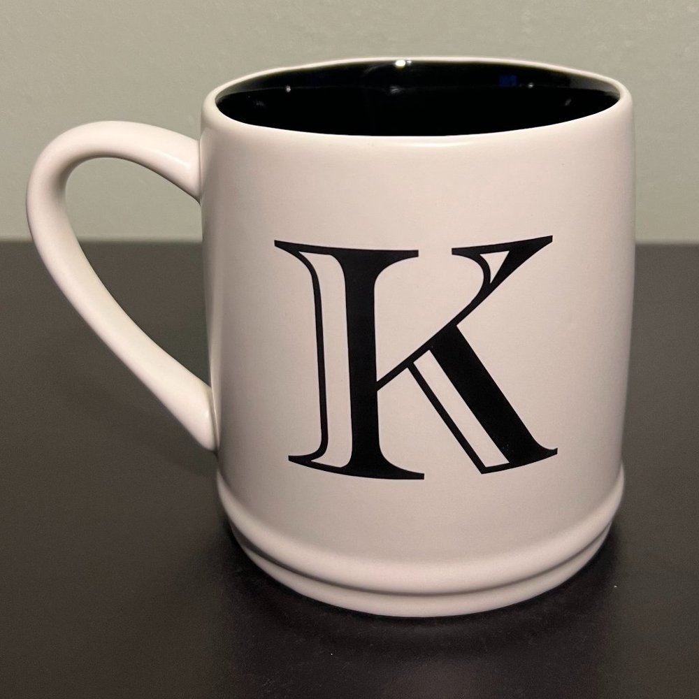 NWT MODERN EXPRESSIONS Monogram Letter K Initial White Stoneware Coffee Mug Cup